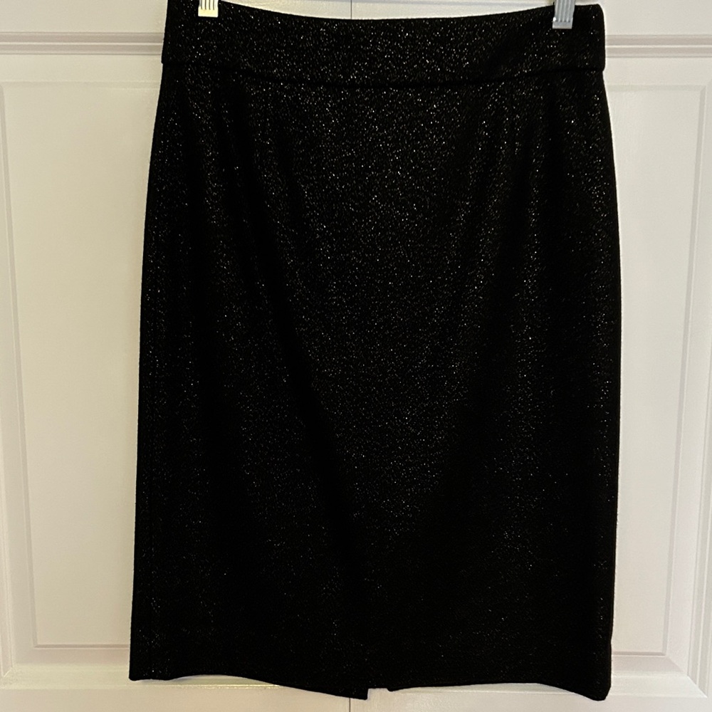 J. Crew Black w Gold Sparkle Wool/Cashmere No. 2 Pencil Skirt Size 2 Soft